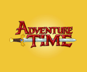Cartoon Network show Adventure Time logo over a yellow background